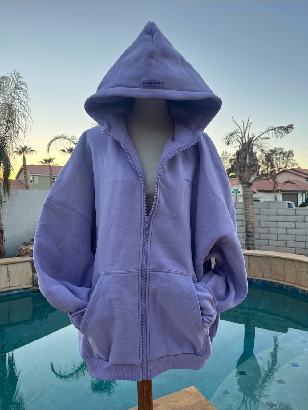 Comfrt Lavender Full-Zip Oversized Hoodie
